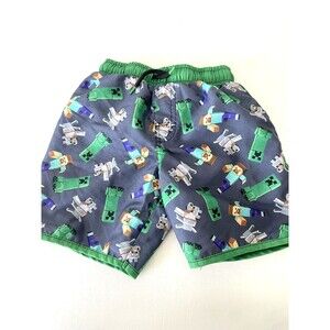 Minecraft Boys Swim Trunks Shorts Swimsuit Creeper Steve Zombies Dogs Size 4
